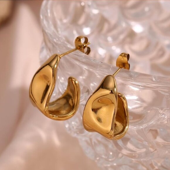 Chunky Gold Stud Earrings 14k Gold Plated Hypoallergenic Trendy Jewelry Gifts - Picture 6 of 6